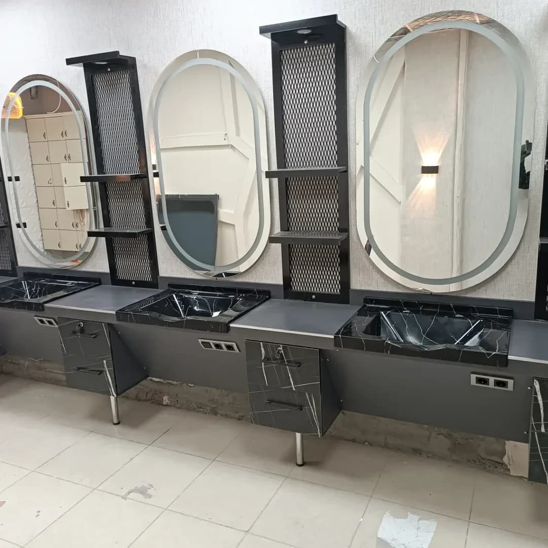 Profesyonel Erkek Kuaför 3'lü Sıralı Set Tezgahı